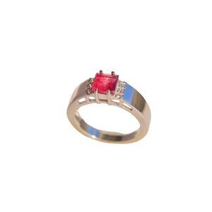 Genuine Pink Tourmaline Ring with CZ in 925 Sterling Silver